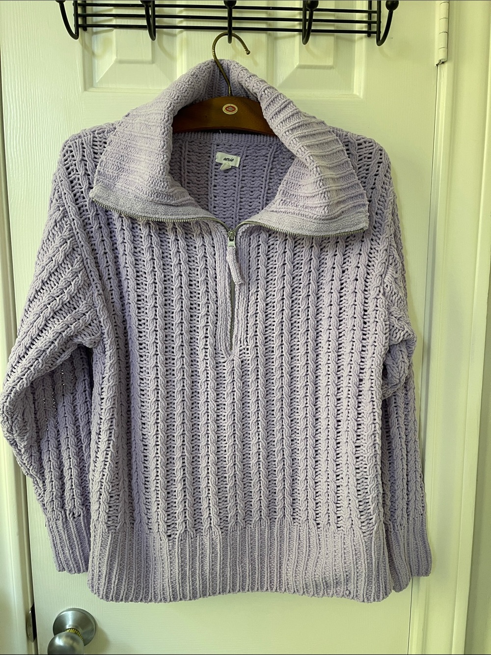 aerie Lavender Zip-Collar Knit Pullover